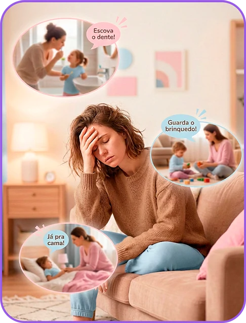 Mãe em um momento cansativo da rotina